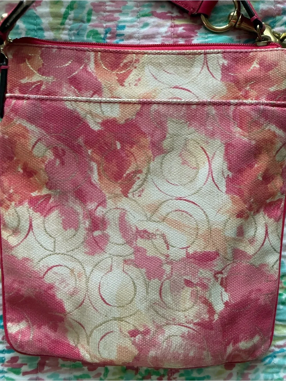 Coach Pink Floral Canvas Crossbody with Cream Strap